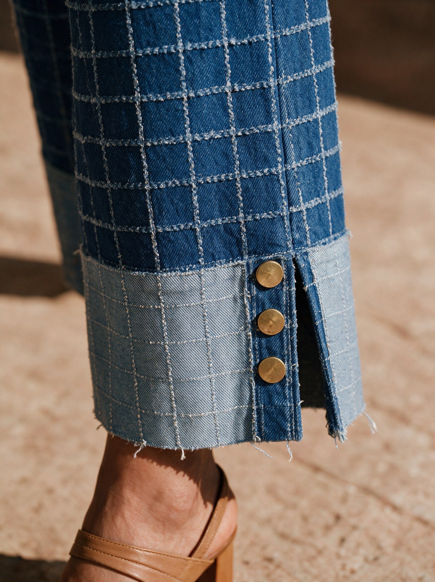 The Windowpane Blazer Set — detail of the hand-work, Pummy Walia