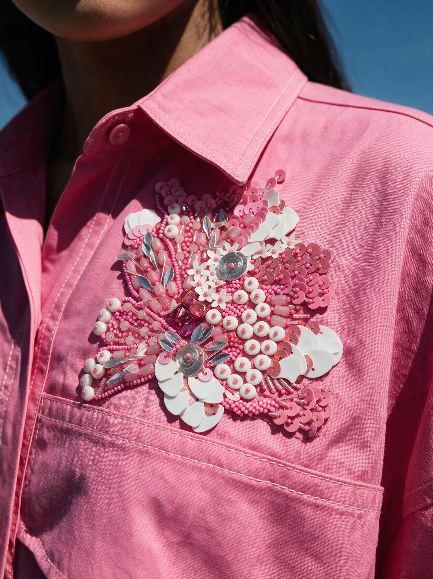 The Schiffli Co-ord — detail of the hand-work, second colourway, Pummy Walia