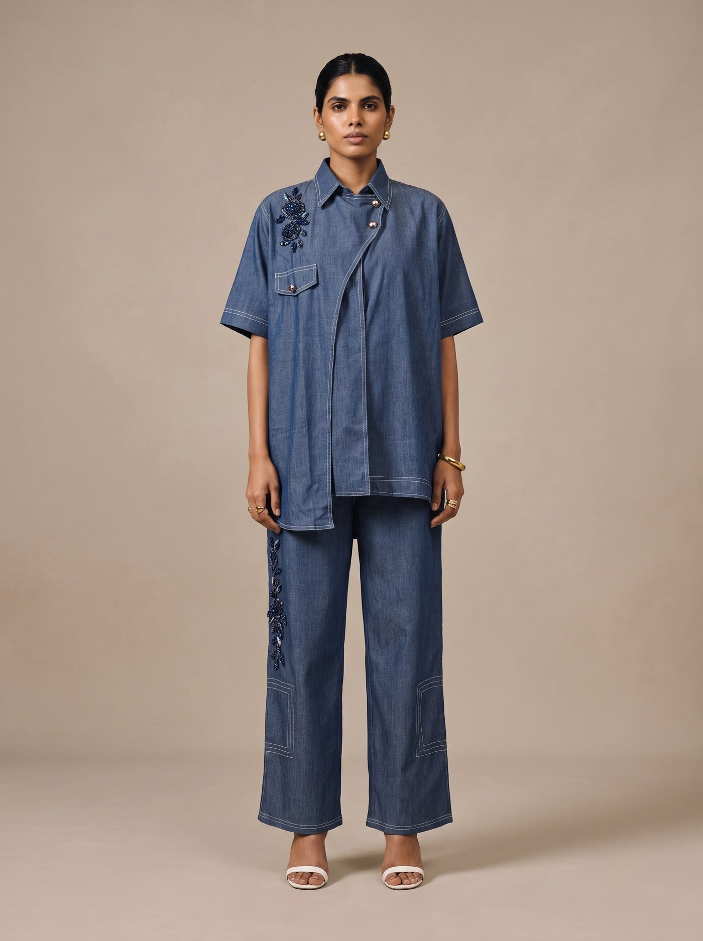 The Indigo Short-Sleeve Set — studio shot, Pummy Walia