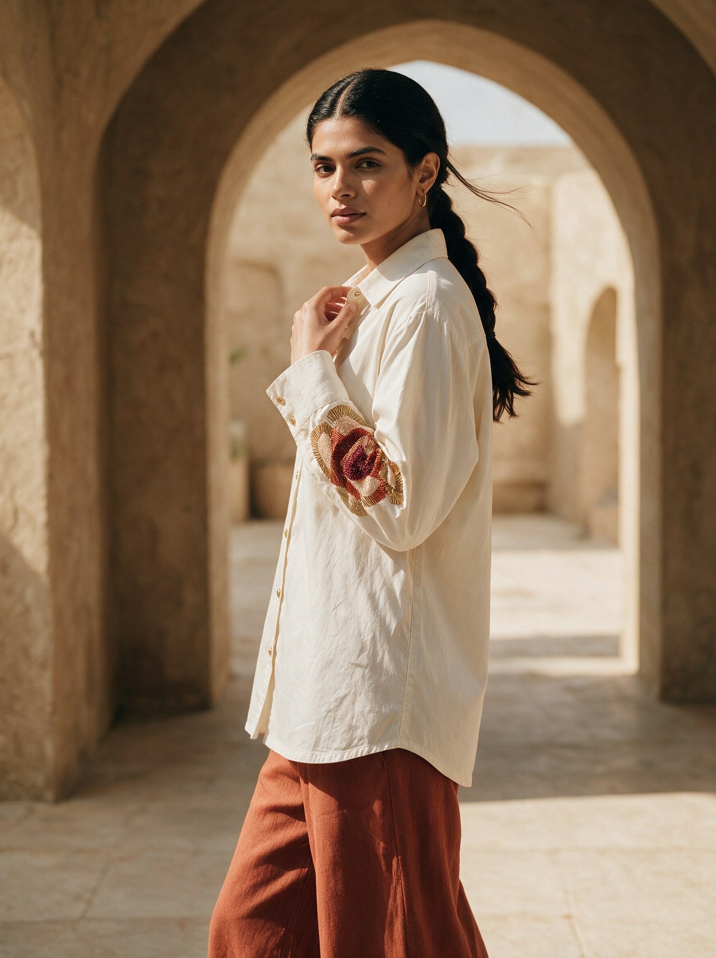 The Sunburst Sleeve Shirt — three-quarter view, Pummy Walia