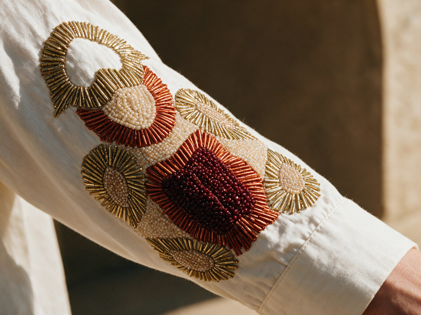 The Sunburst Sleeve Shirt — detail of the hand-work, Pummy Walia