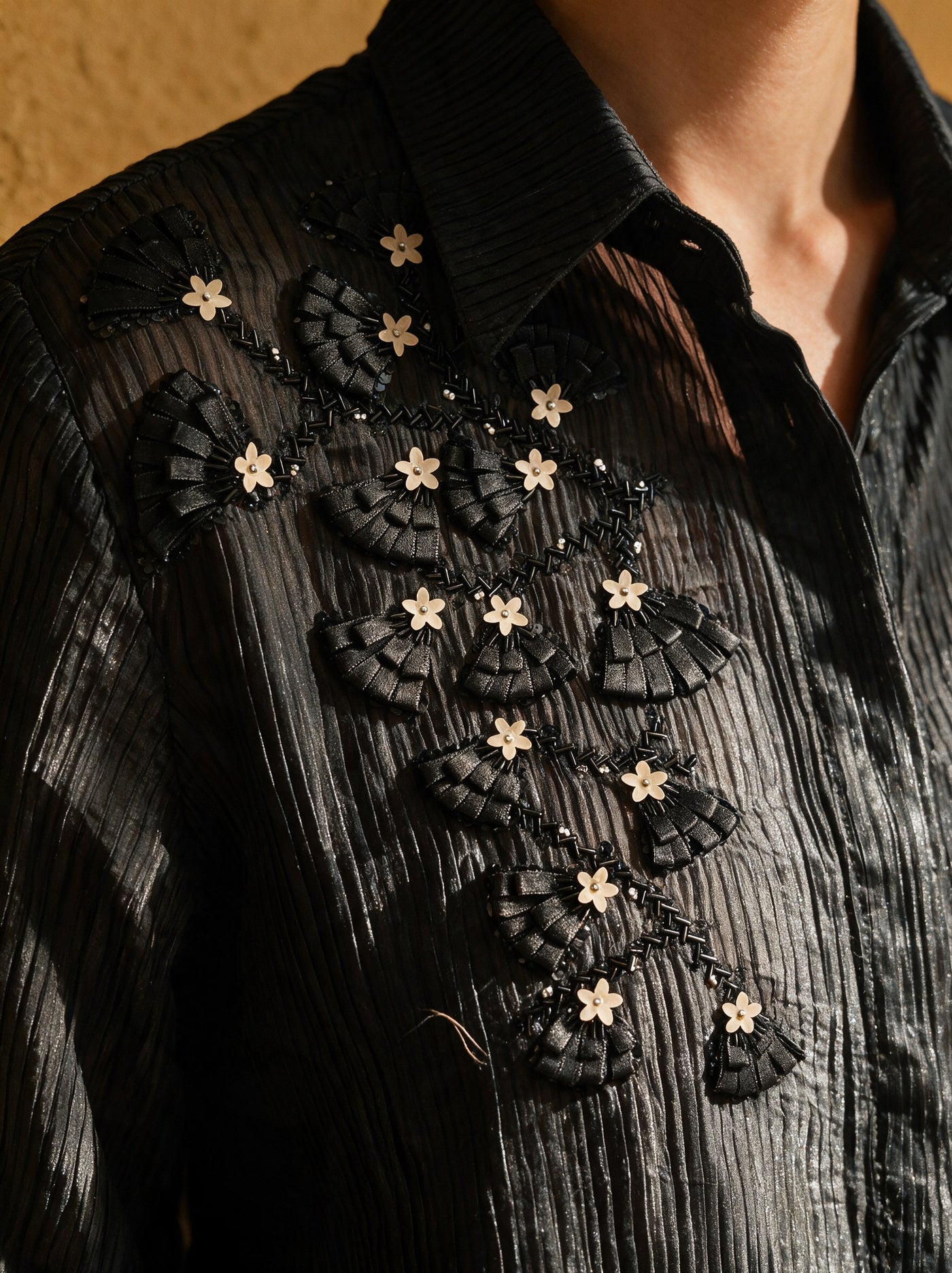 The Plissé Shirt — detail of the hand-work, Pummy Walia
