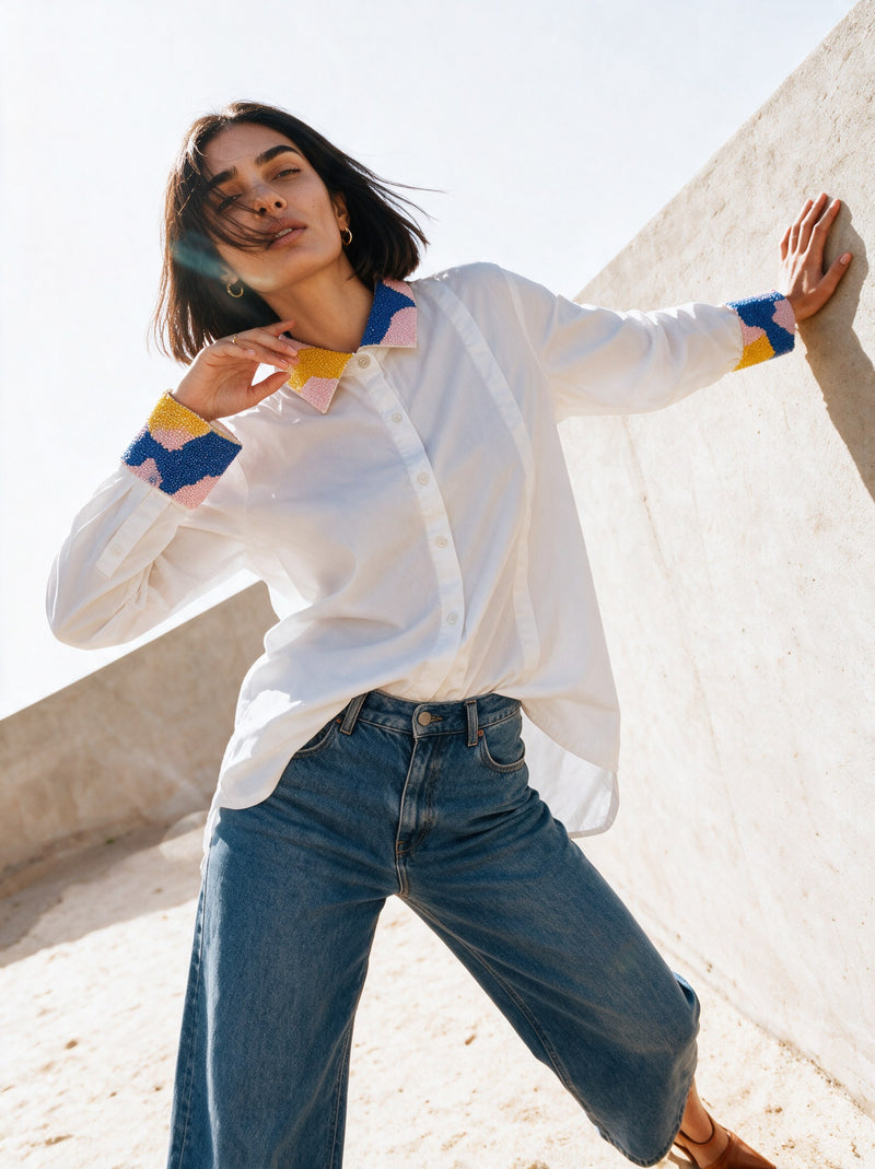The Beaded Collar Shirt — front, Pummy Walia