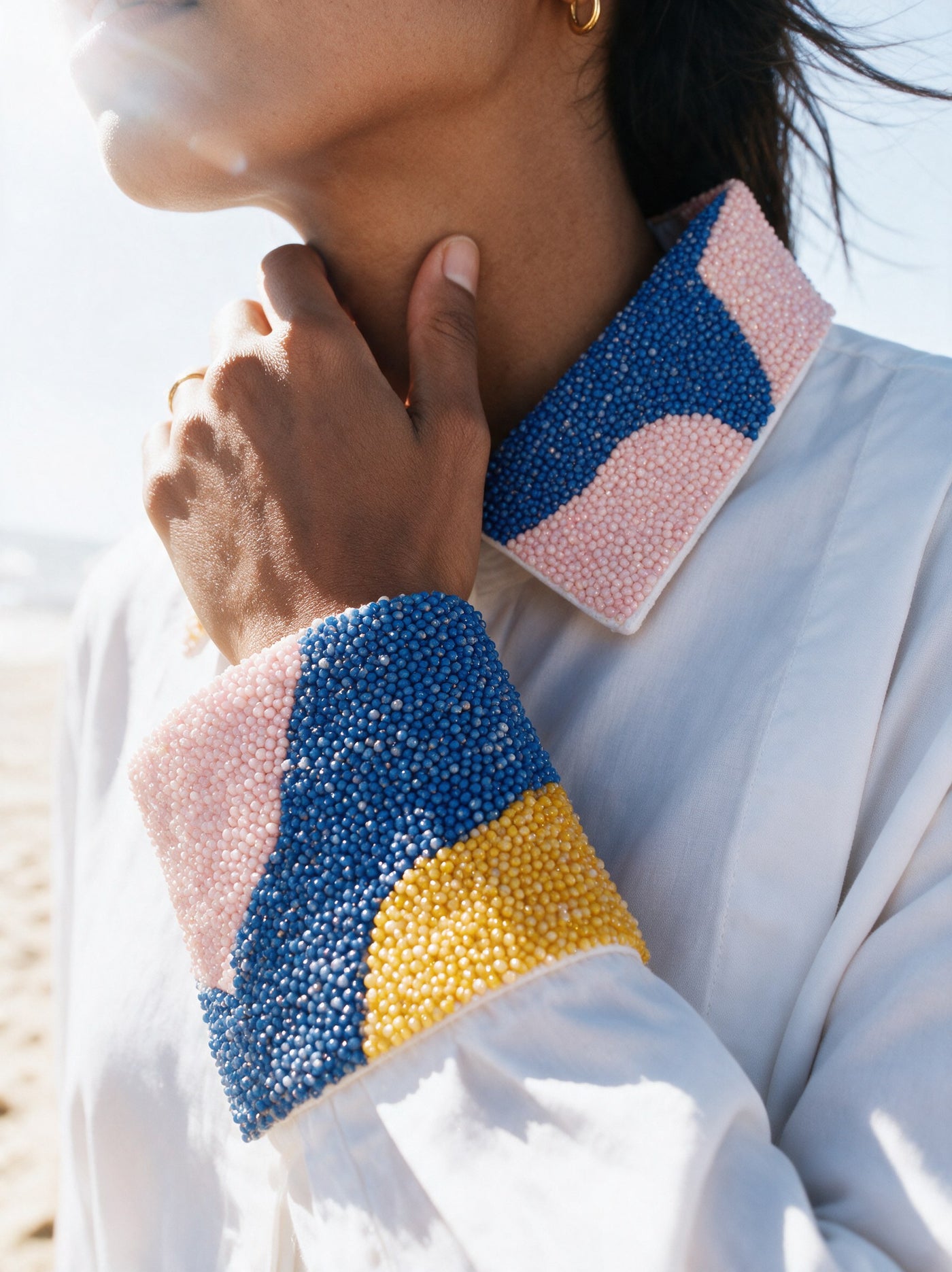 The Beaded Collar Shirt — detail of the hand-work, Pummy Walia