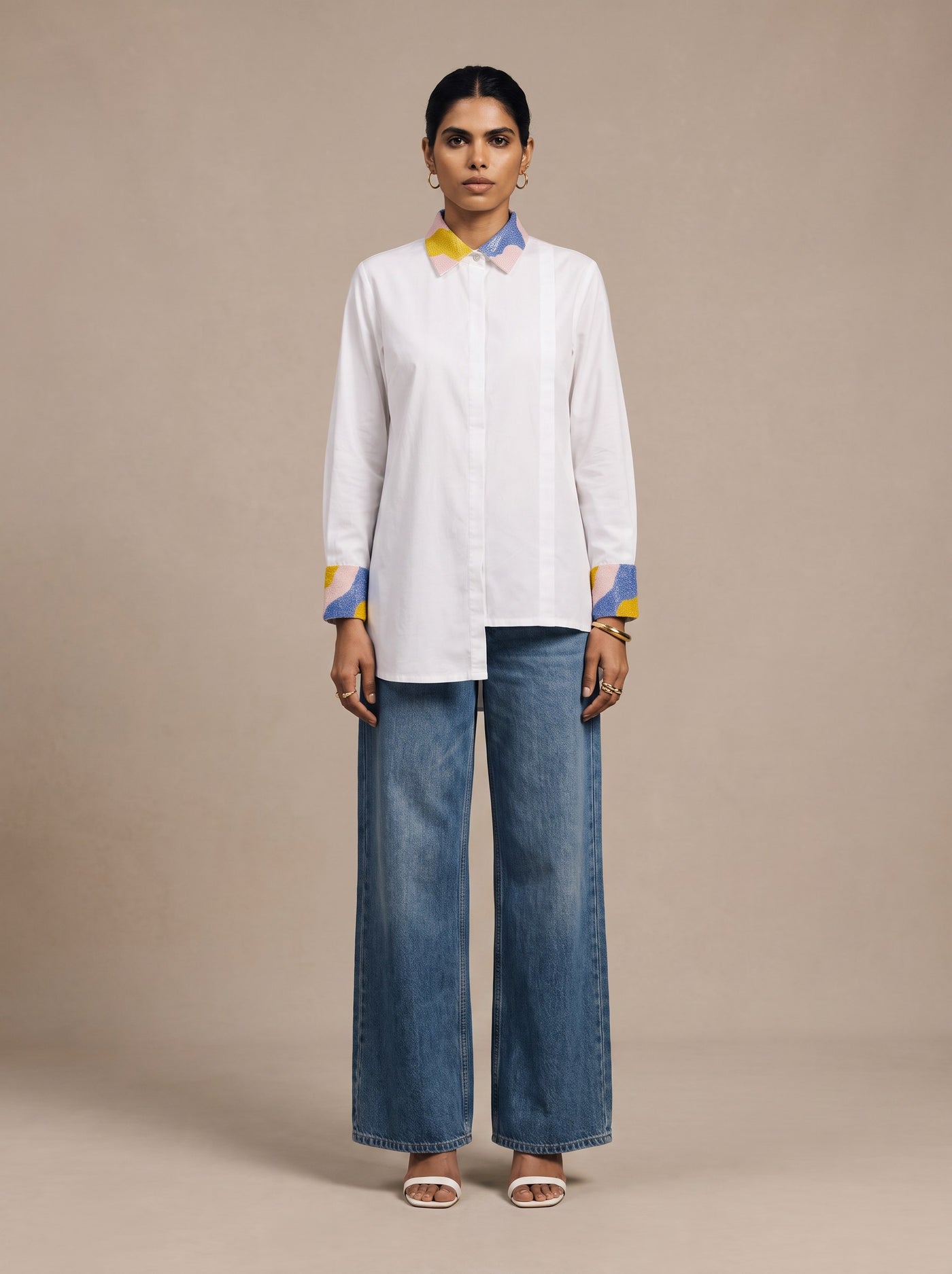 The Beaded Collar Shirt — studio shot, Pummy Walia
