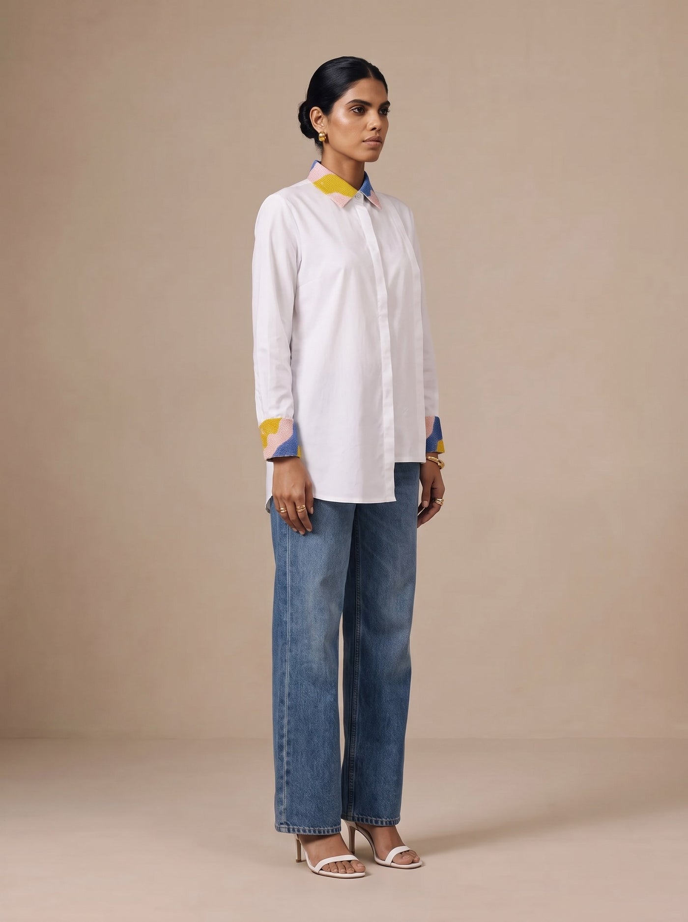 The Beaded Collar Shirt — studio shot, Pummy Walia