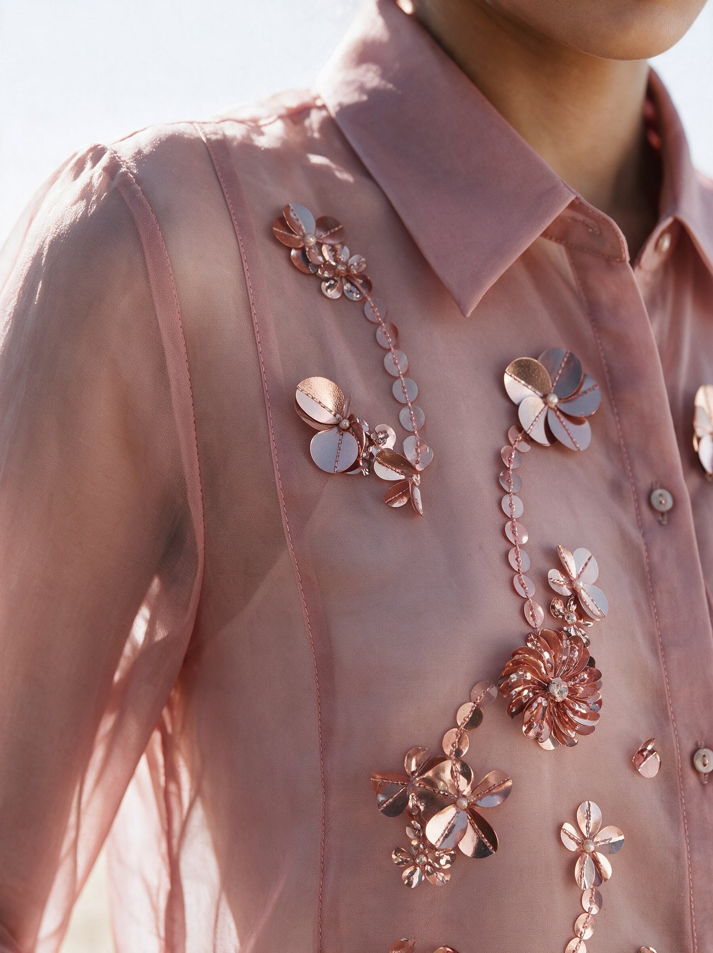 The Rose Blossom Shirt — detail of the hand-work, Pummy Walia