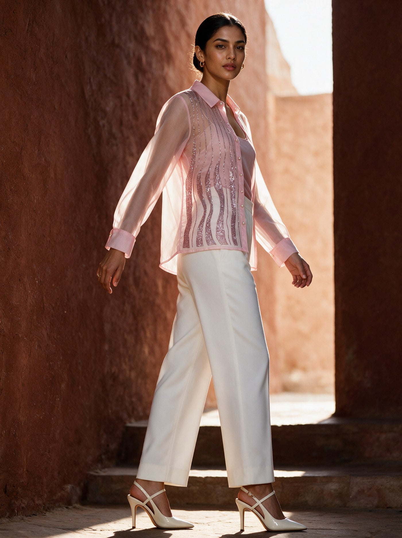 The Beaded Wave Shirt — three-quarter view, Pummy Walia