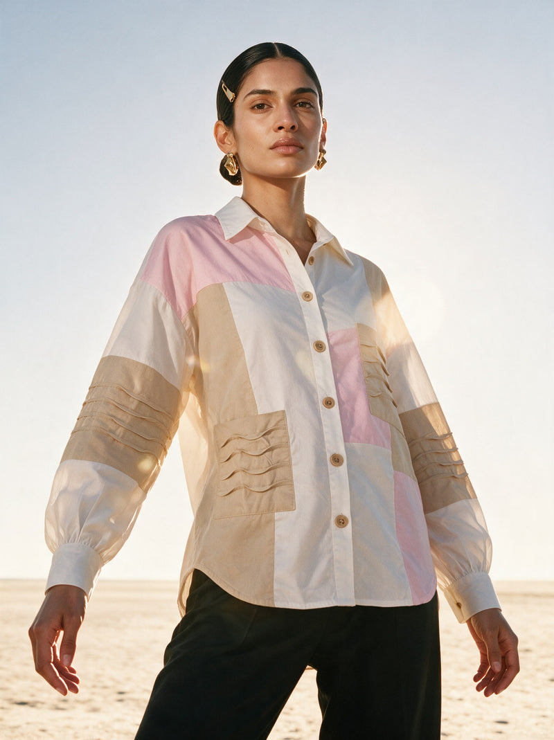 The Patchwork Pintuck Shirt — front, Pummy Walia