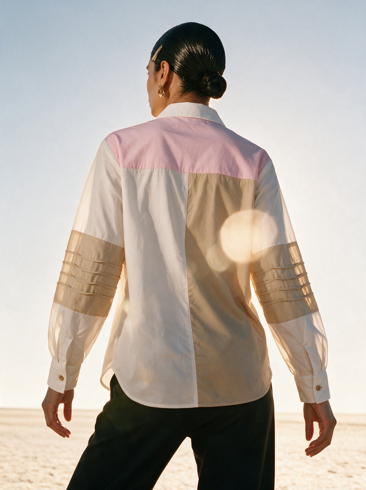 The Patchwork Pintuck Shirt — back, Pummy Walia
