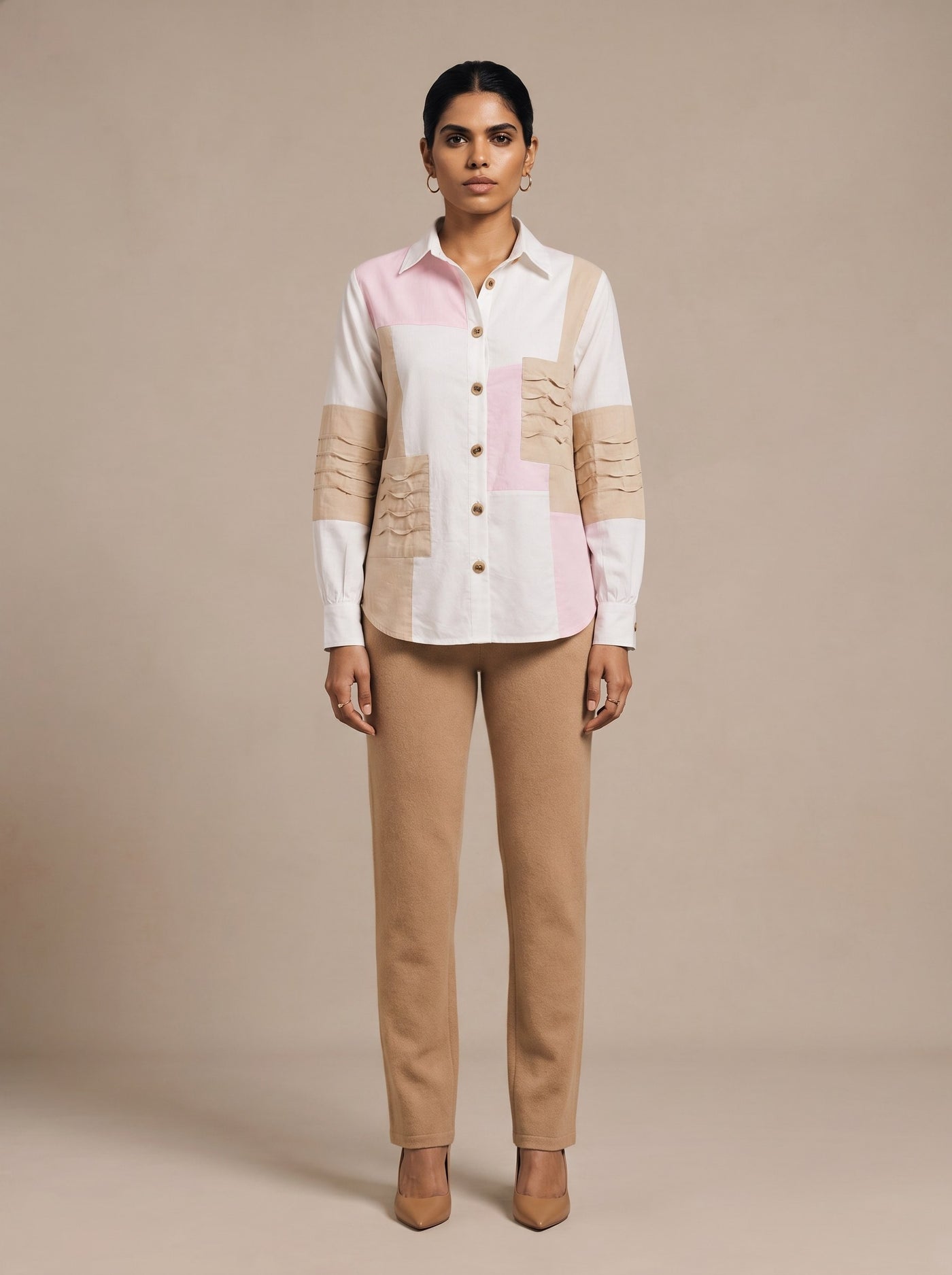 The Patchwork Pintuck Shirt — studio shot, Pummy Walia