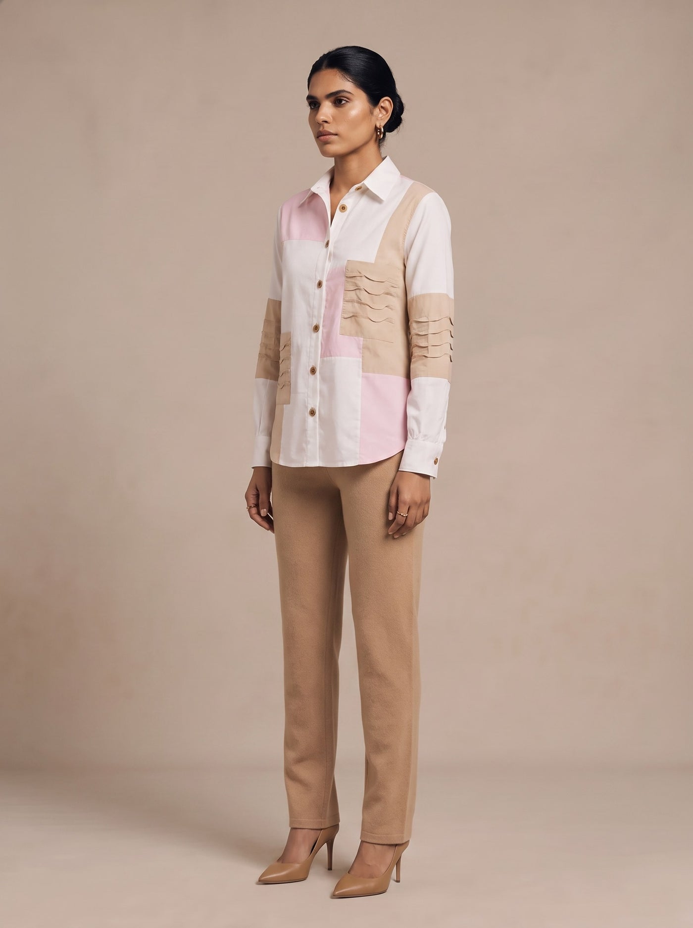 The Patchwork Pintuck Shirt — studio shot, Pummy Walia
