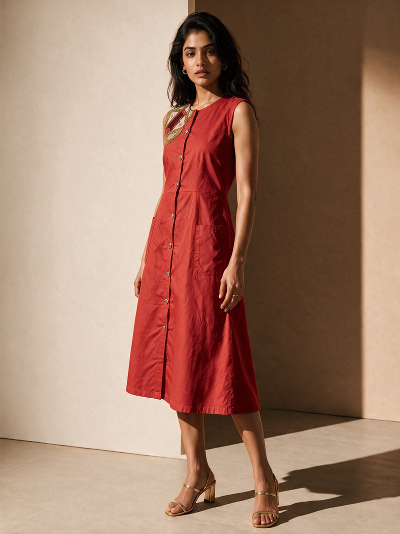 The Vermilion Button-Through Dress — front, Pummy Walia
