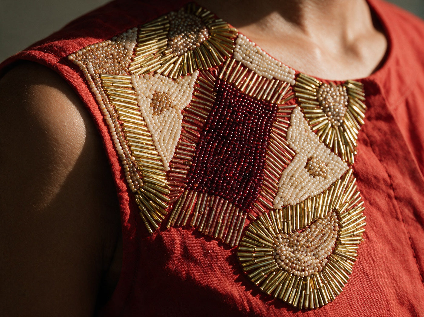 The Vermilion Button-Through Dress — detail of the hand-work, Pummy Walia
