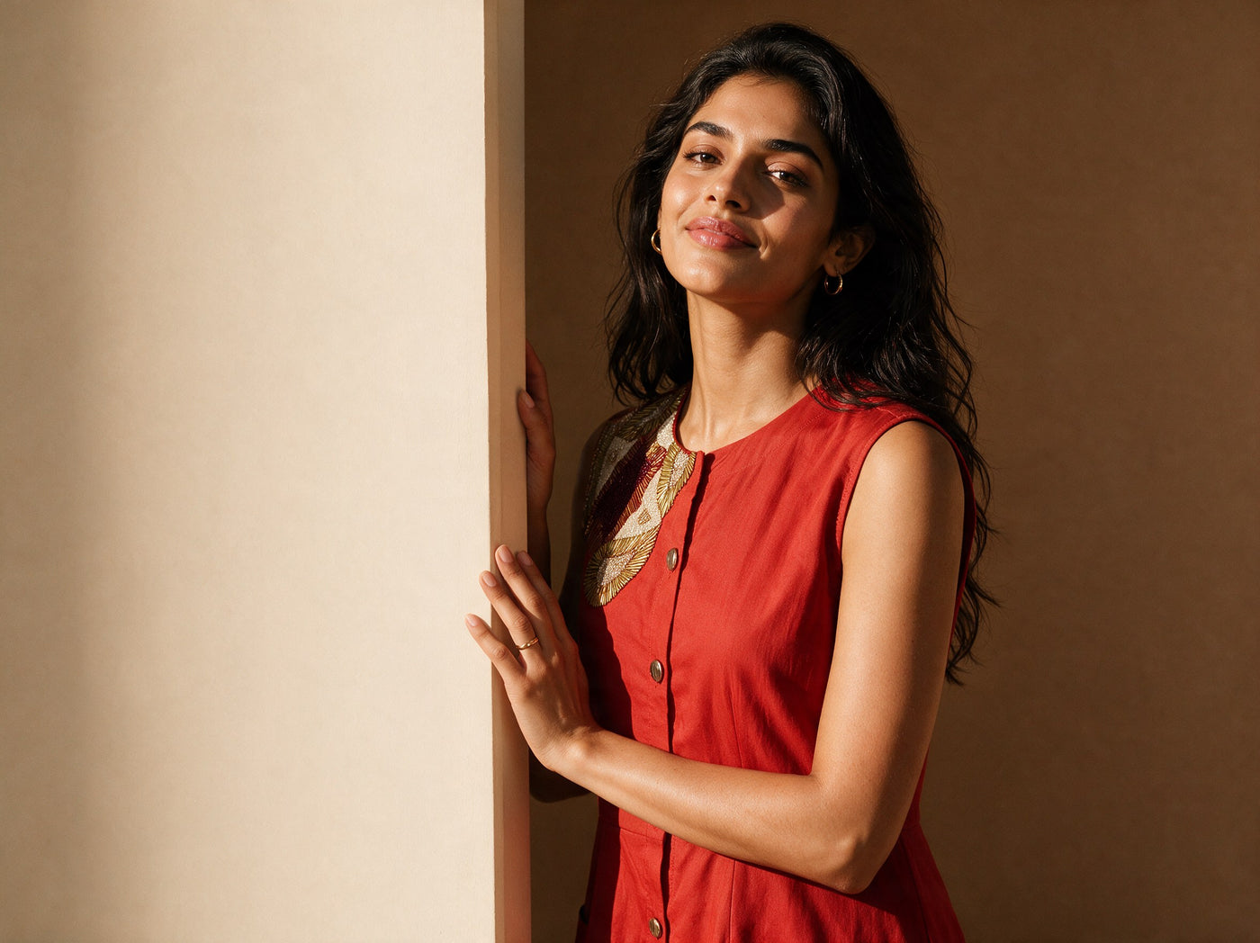 The Vermilion Button-Through Dress — editorial, Pummy Walia