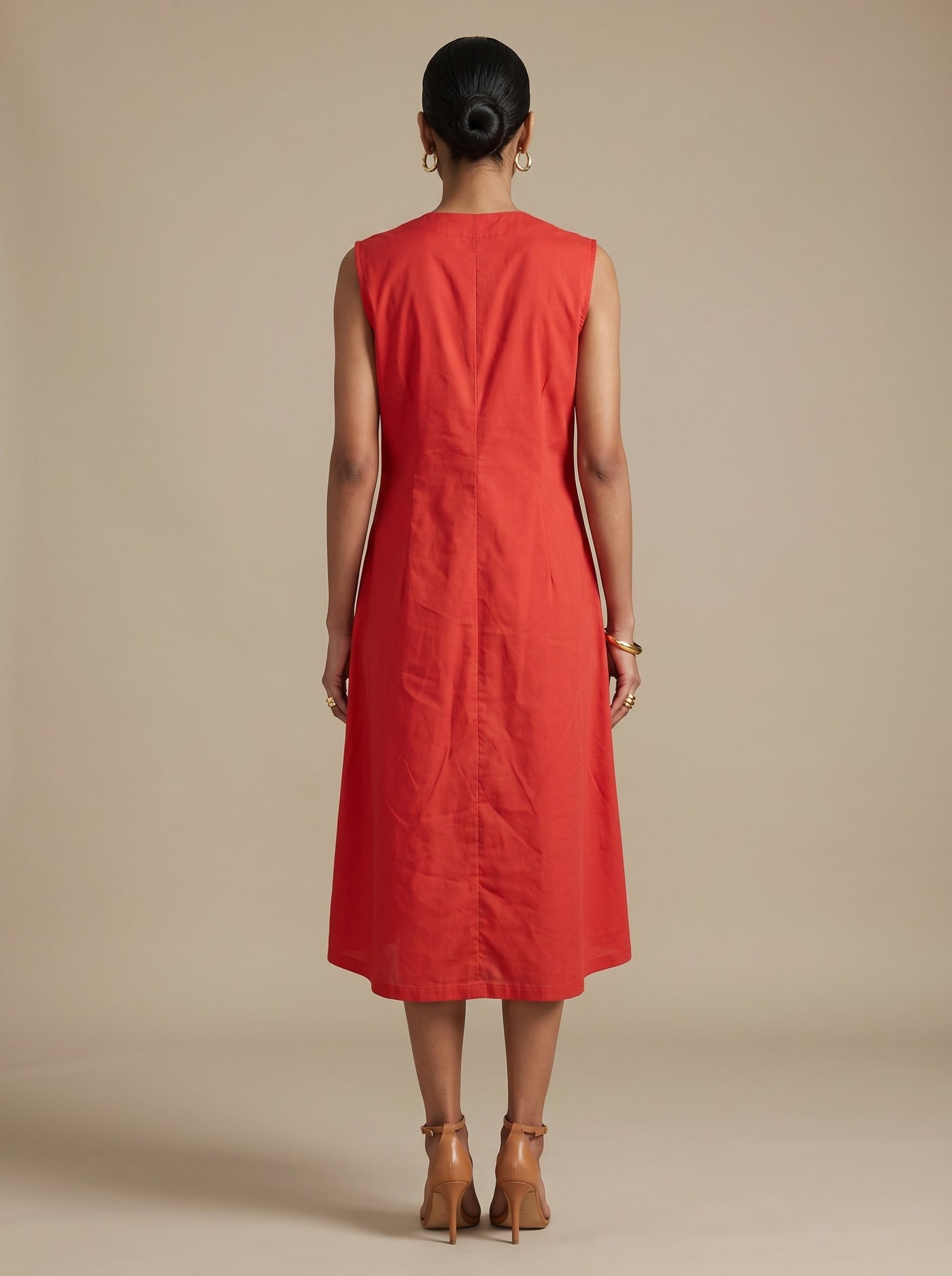 The Vermilion Button-Through Dress — studio shot, Pummy Walia