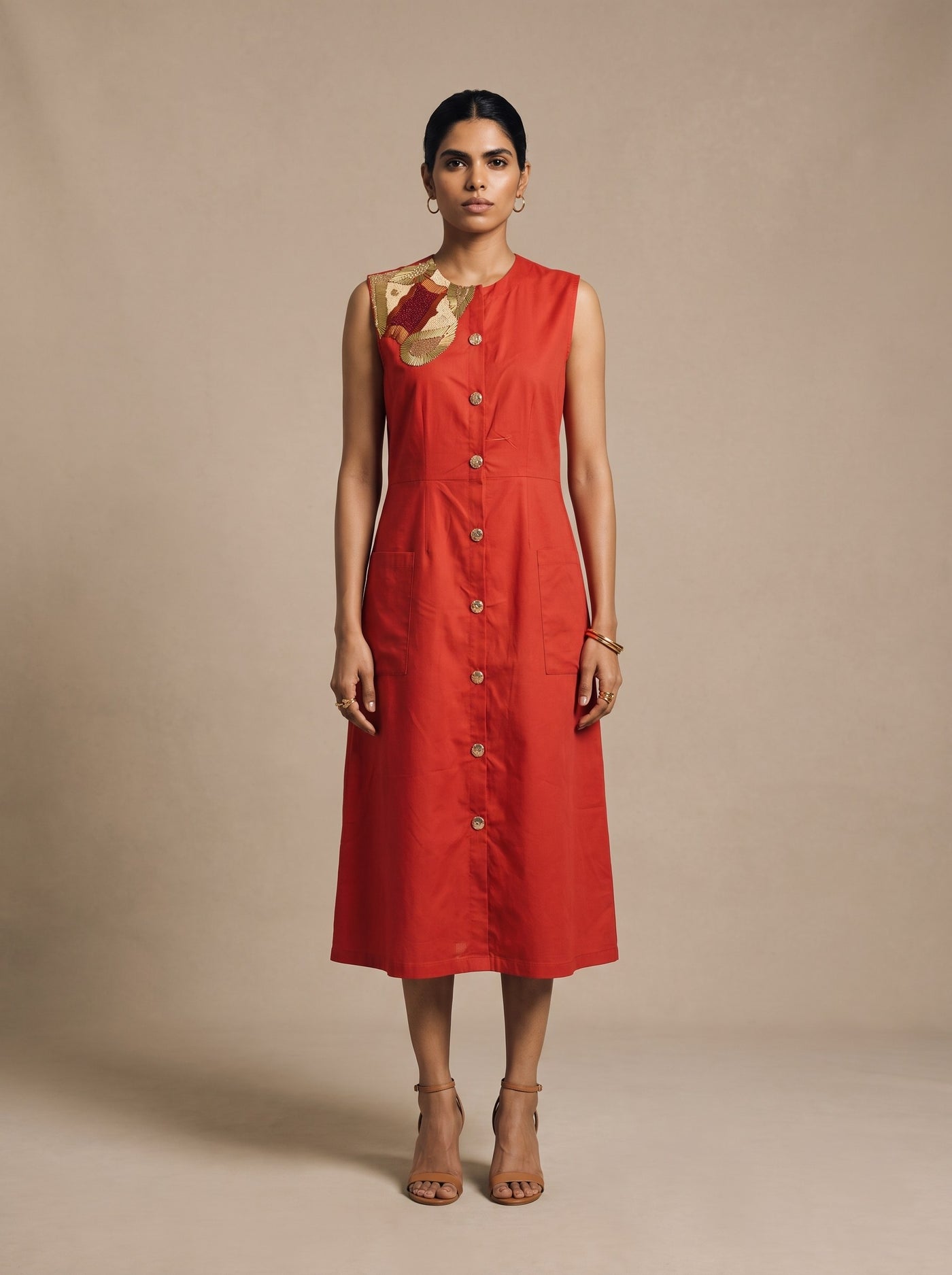 The Vermilion Button-Through Dress — studio shot, Pummy Walia