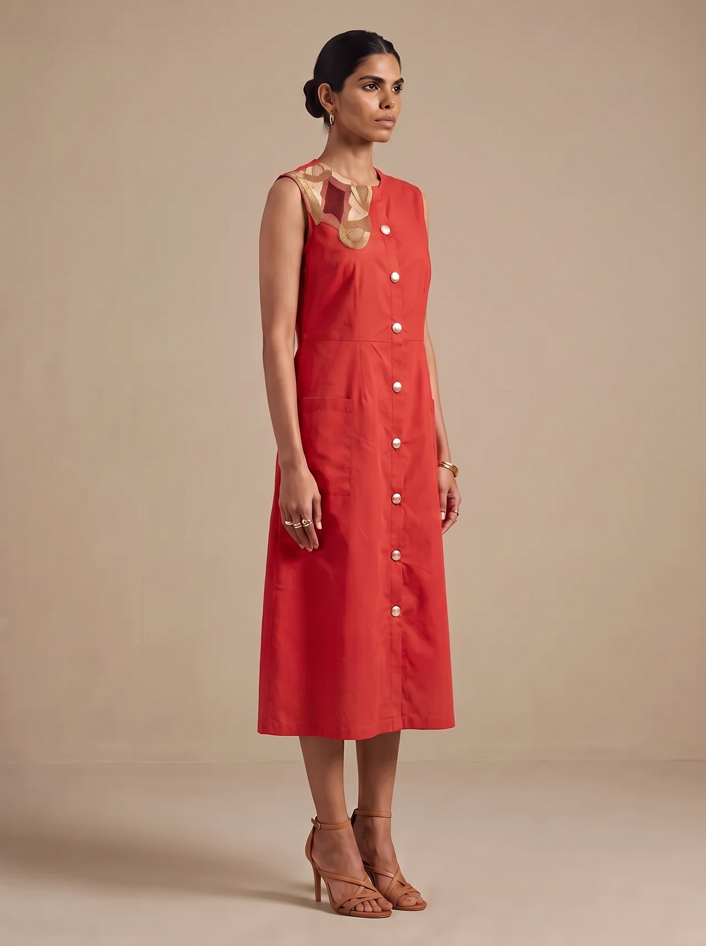 The Vermilion Button-Through Dress — studio shot, Pummy Walia
