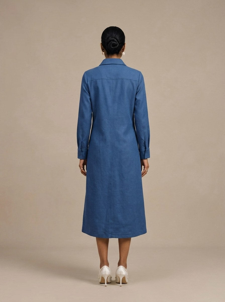 The Indigo Shirt Dress — studio shot, Pummy Walia