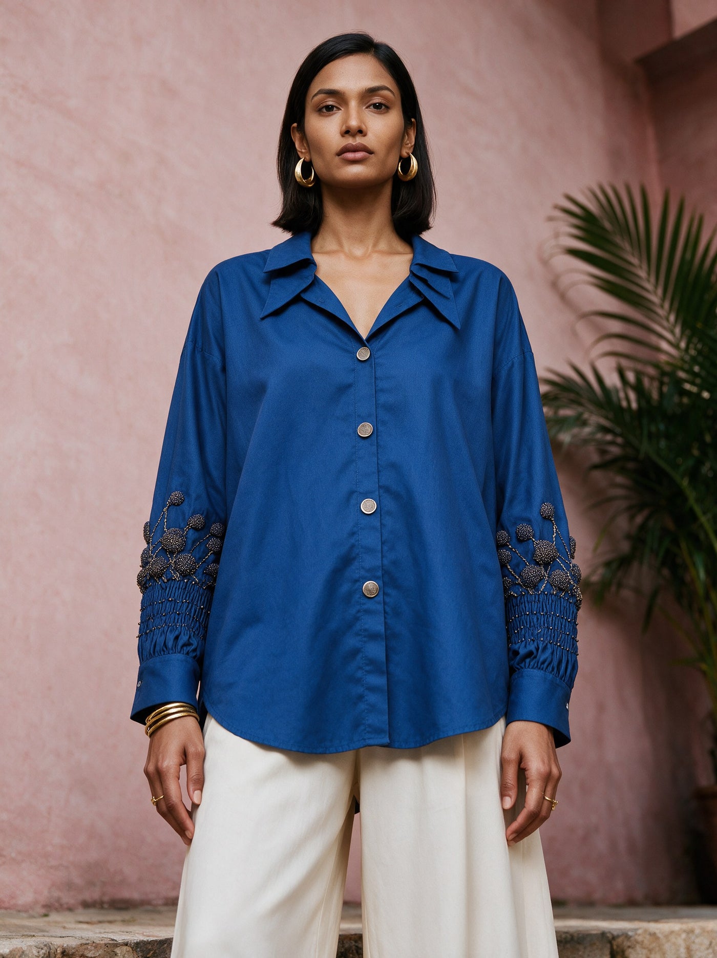 The Cobalt Sleeve Shirt — three-quarter view, Pummy Walia