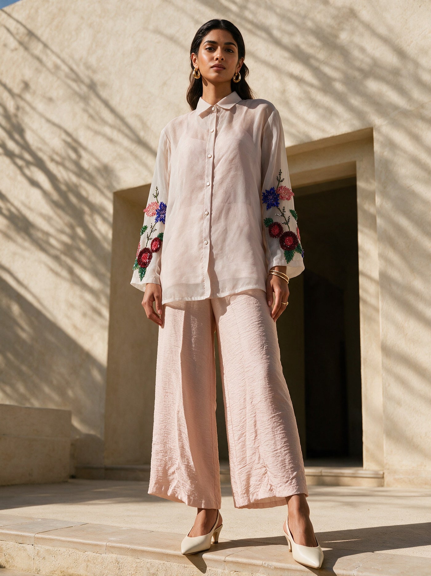 The Blush Organza Set — three-quarter view, Pummy Walia
