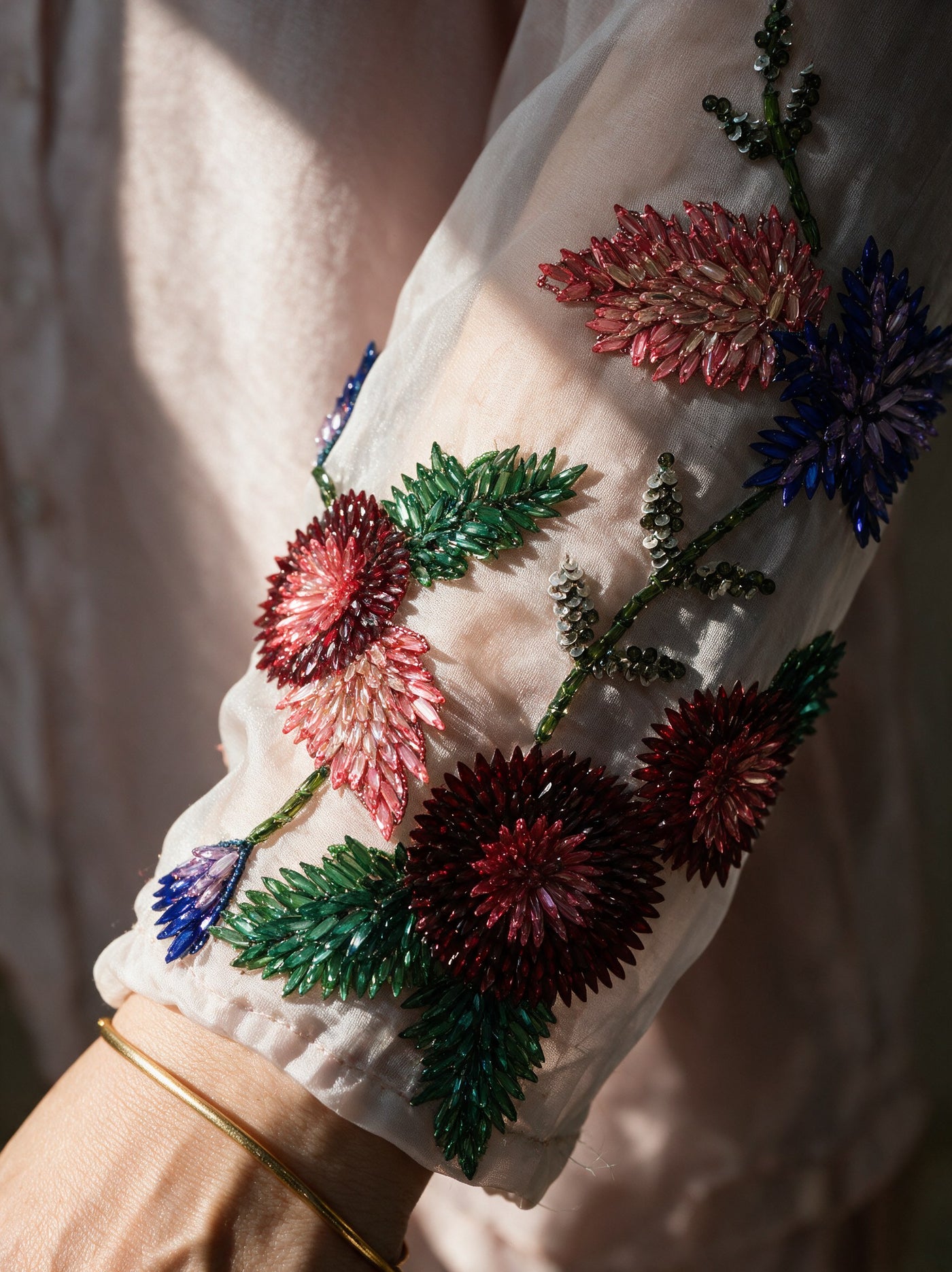 The Blush Organza Set — detail of the hand-work, Pummy Walia