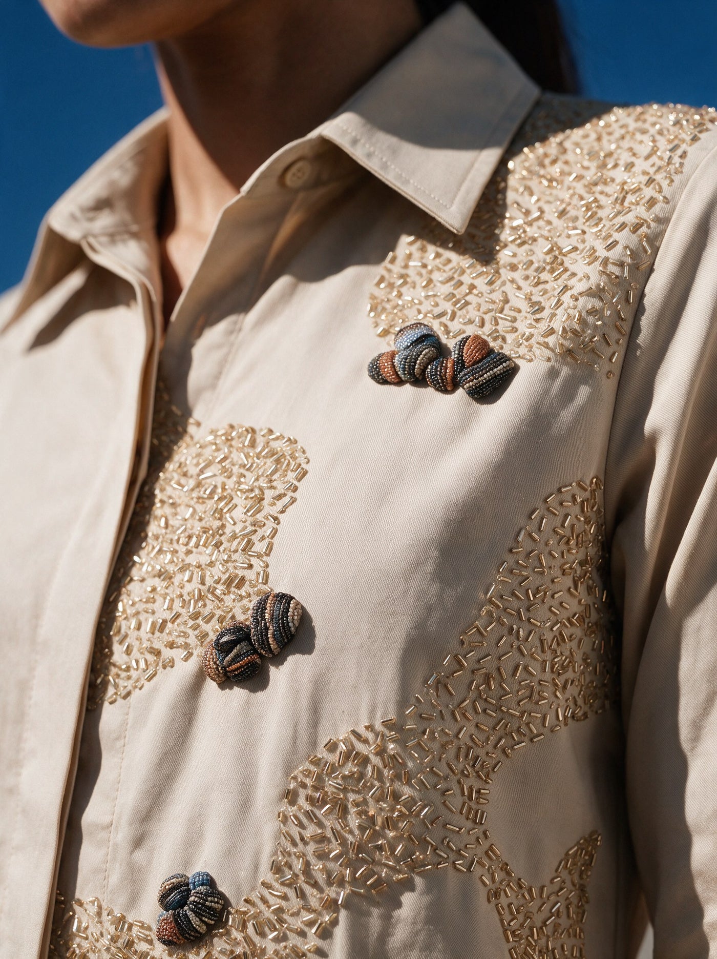 The Sand Vine Shirt — detail of the hand-work, Pummy Walia