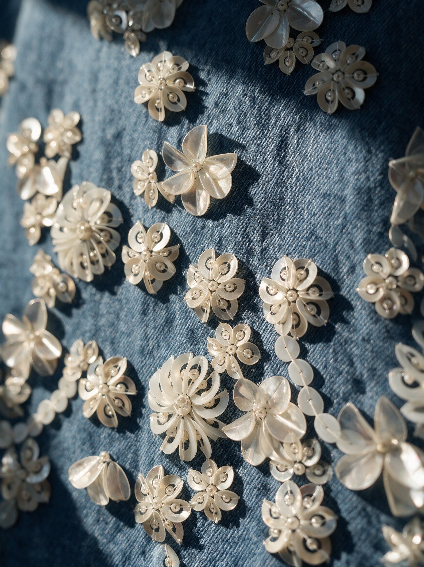 The Denim Overlay & Ivory Dress — detail of the hand-work, Pummy Walia