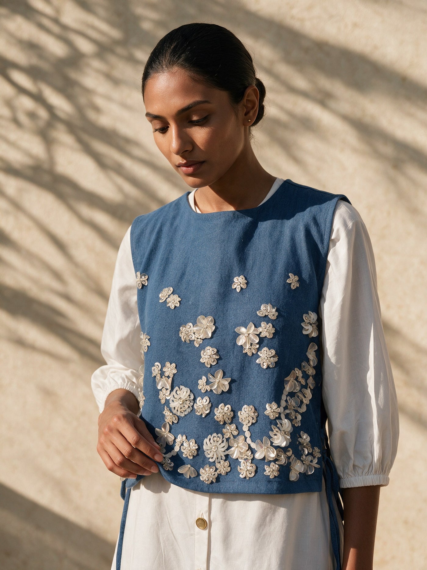 The Denim Overlay & Ivory Dress — editorial, Pummy Walia