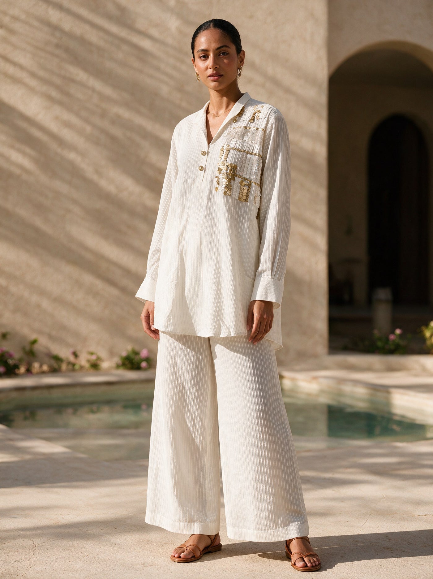 The Ivory Pintuck Set — front, Pummy Walia