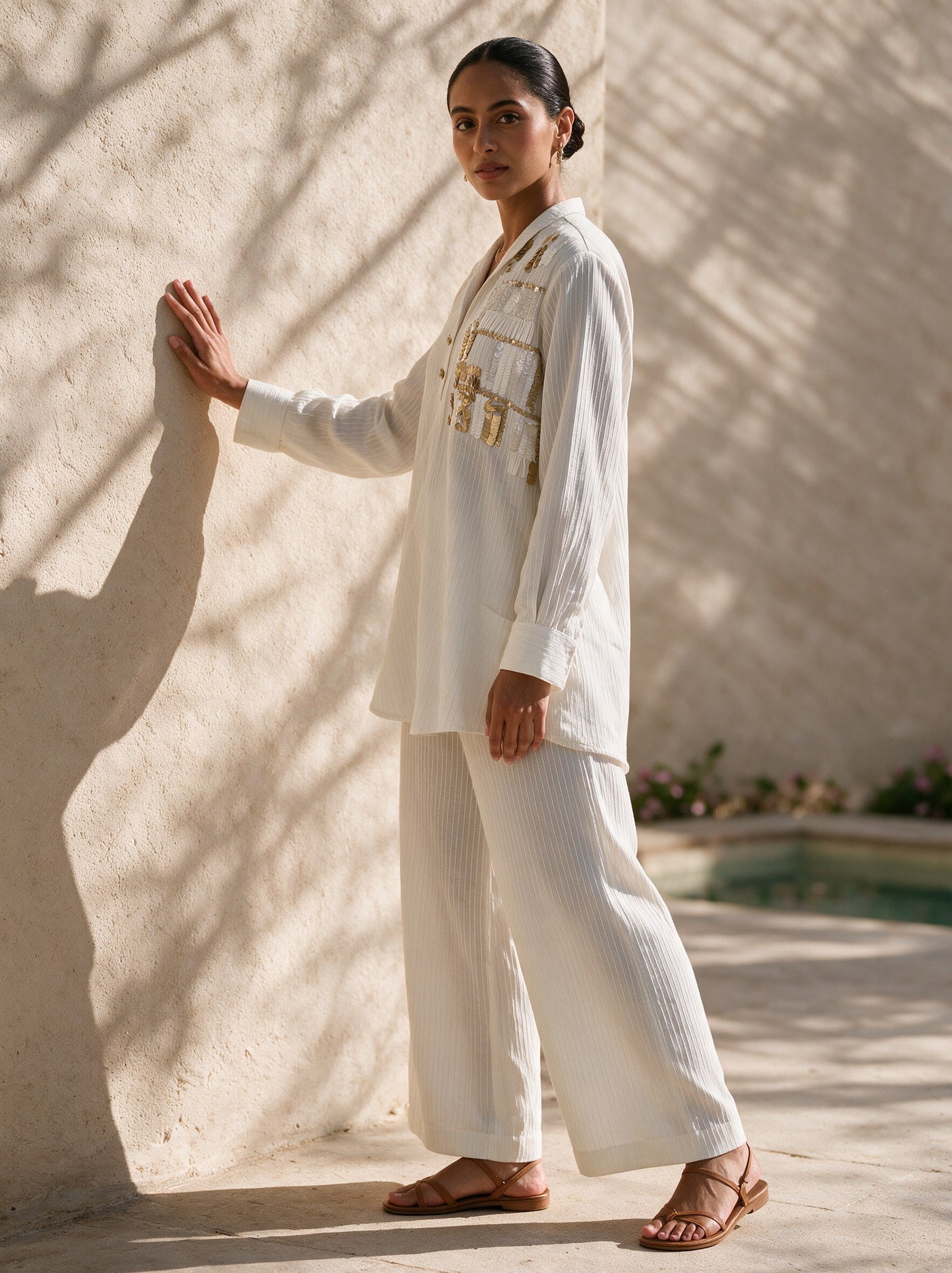 The Ivory Pintuck Set — three-quarter view, Pummy Walia