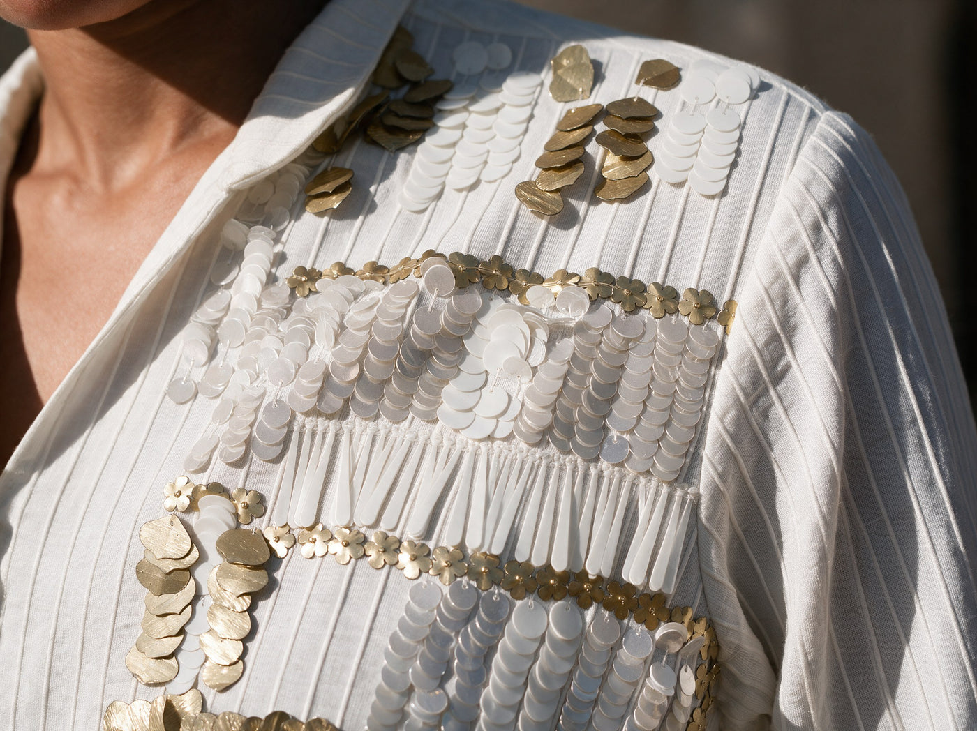 The Ivory Pintuck Set — detail of the hand-work, Pummy Walia