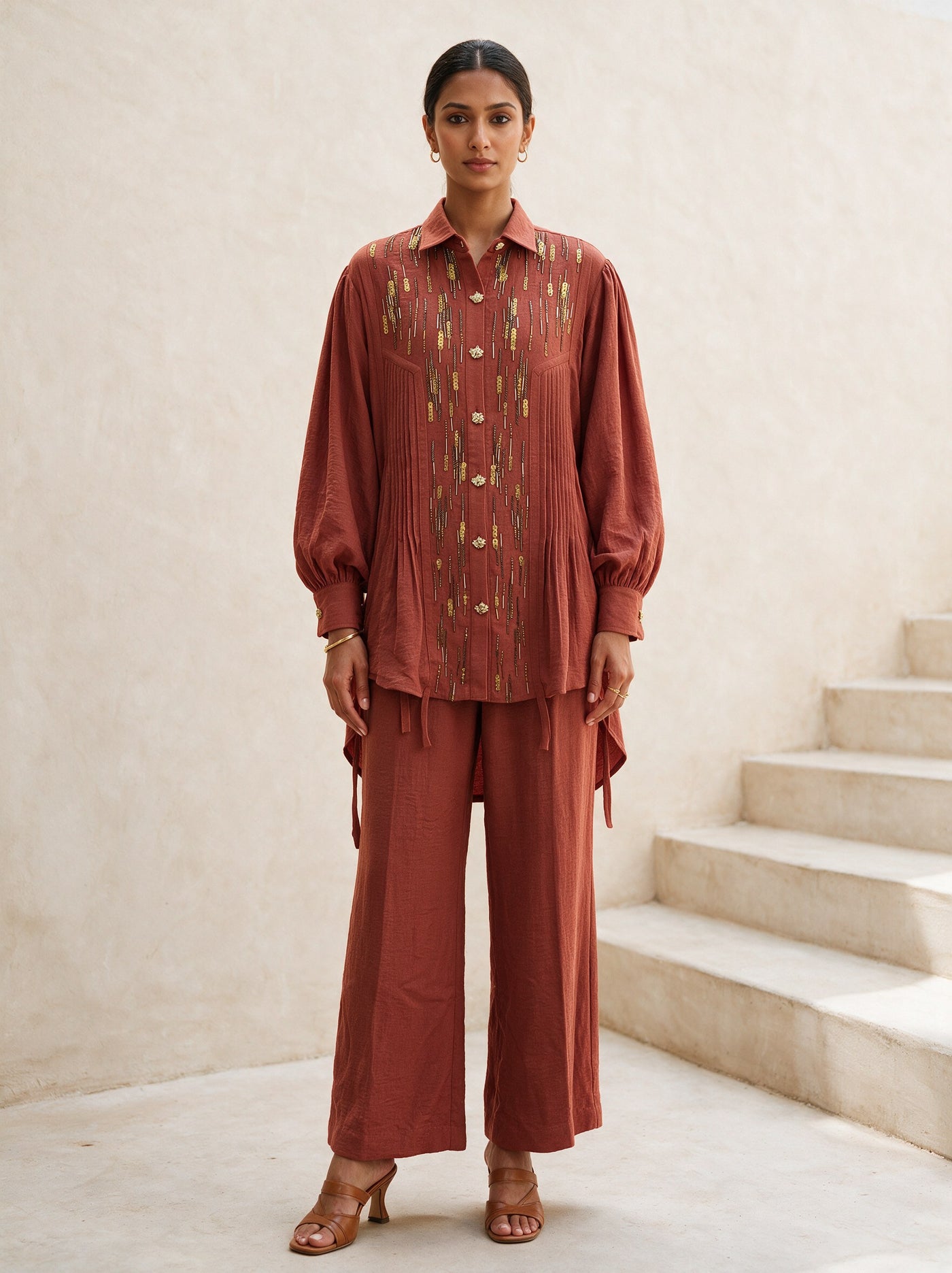 The Terracotta Pintuck Set — front, Pummy Walia