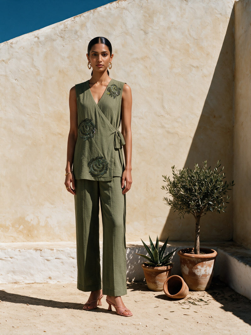 The Olive Wrap Set — front, Pummy Walia