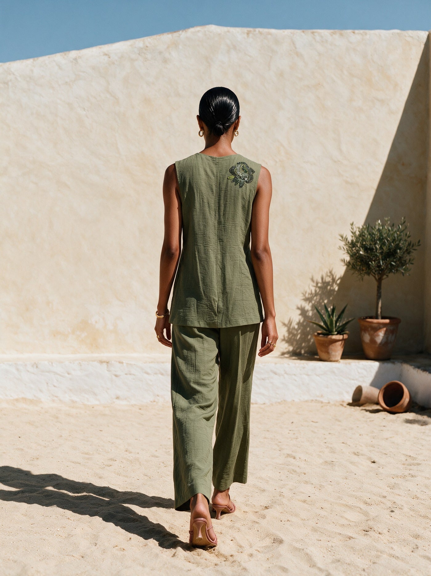 The Olive Wrap Set — back, Pummy Walia