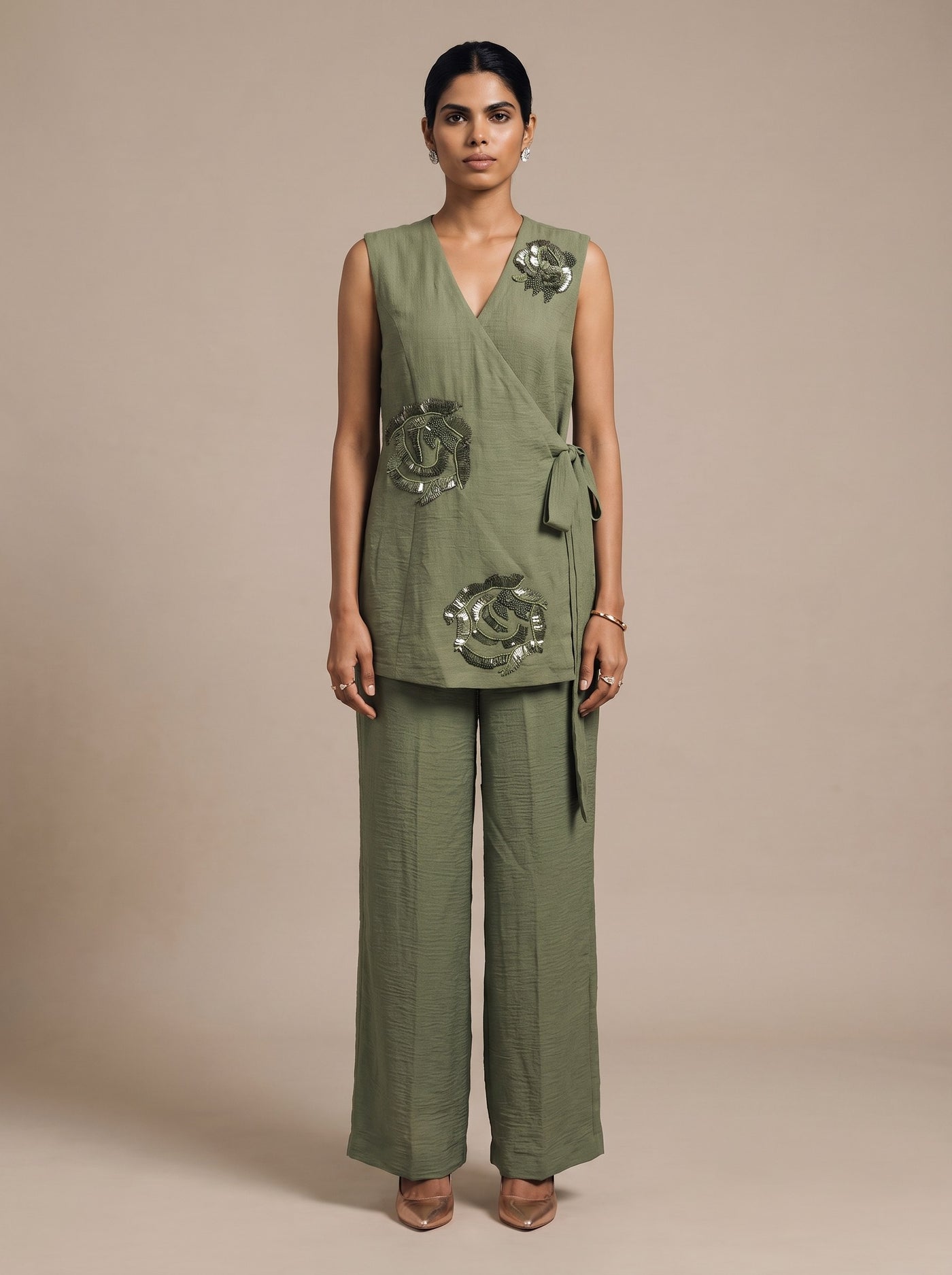 The Olive Wrap Set — studio shot, Pummy Walia