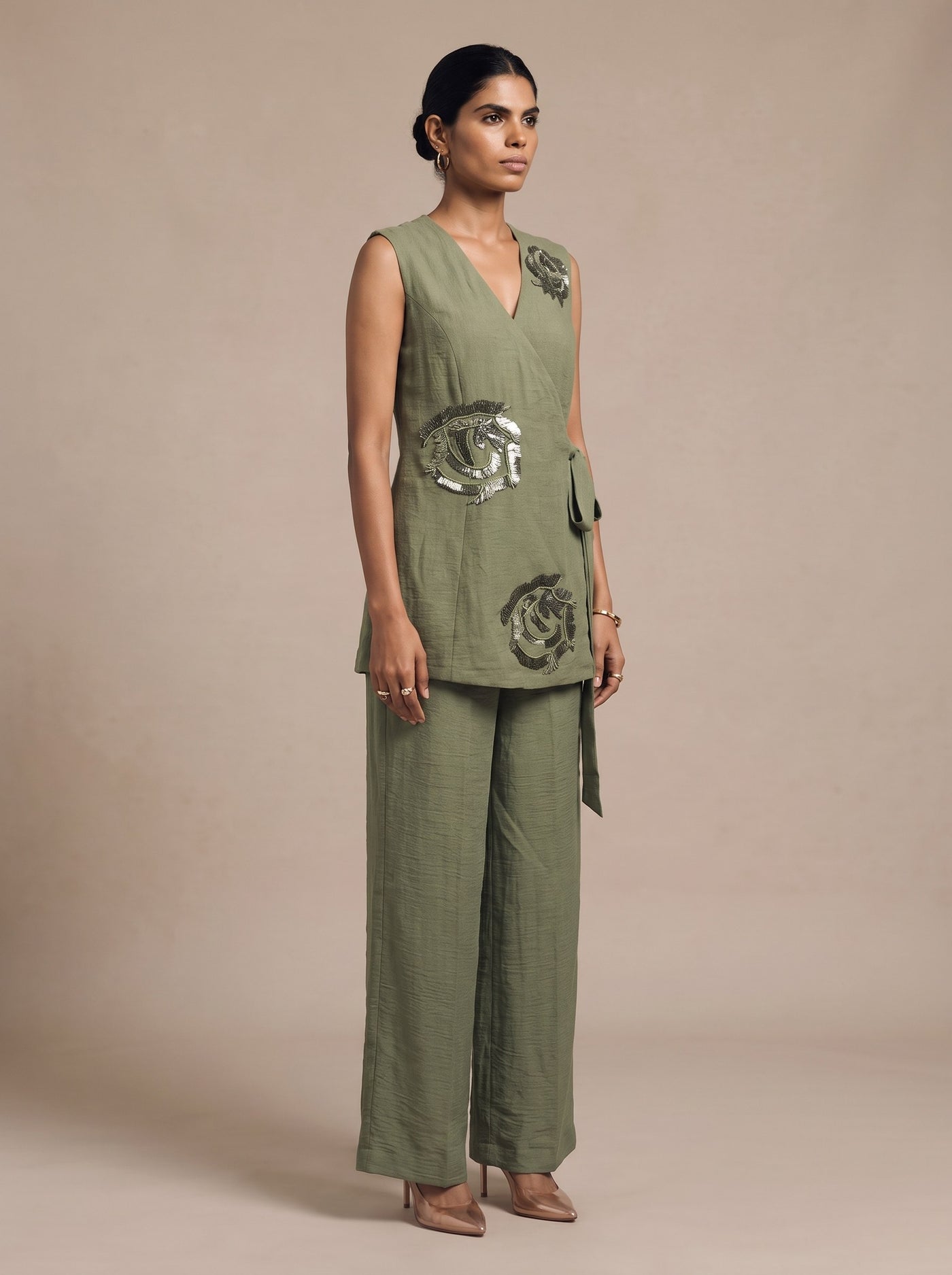The Olive Wrap Set — studio shot, Pummy Walia