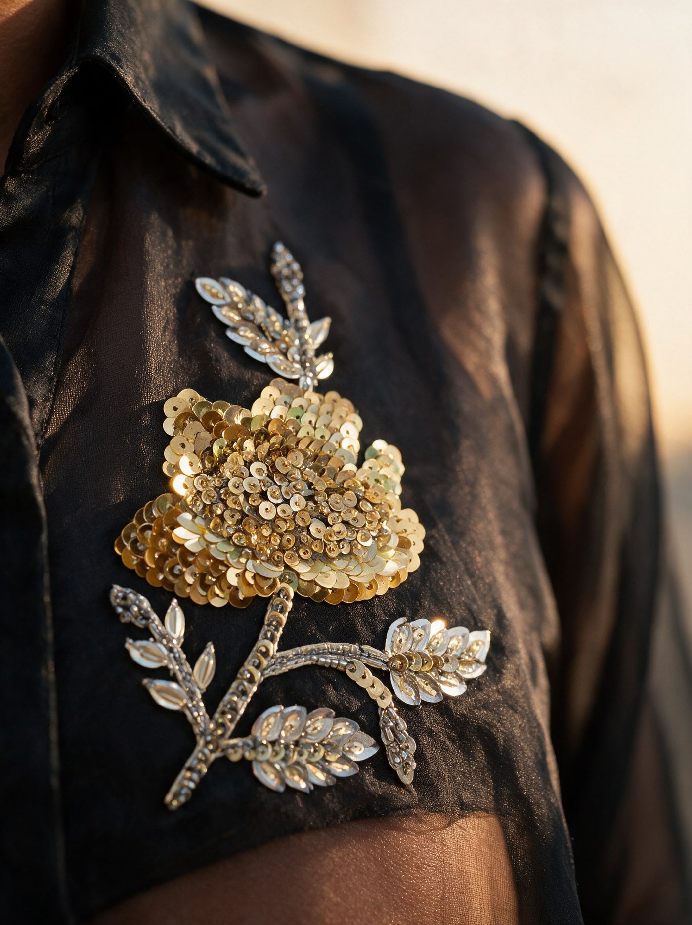 The Noir Organza Set — detail of the hand-work, Pummy Walia
