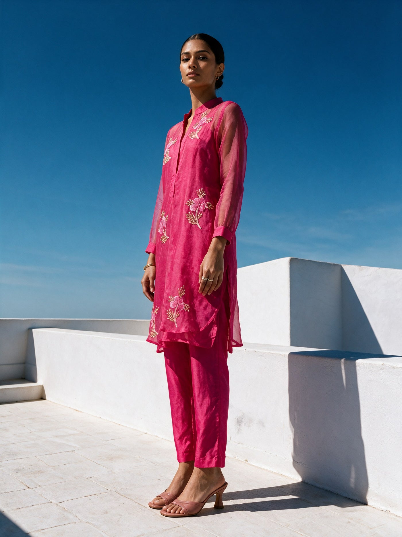 The Fuchsia Organza Set — three-quarter view, Pummy Walia