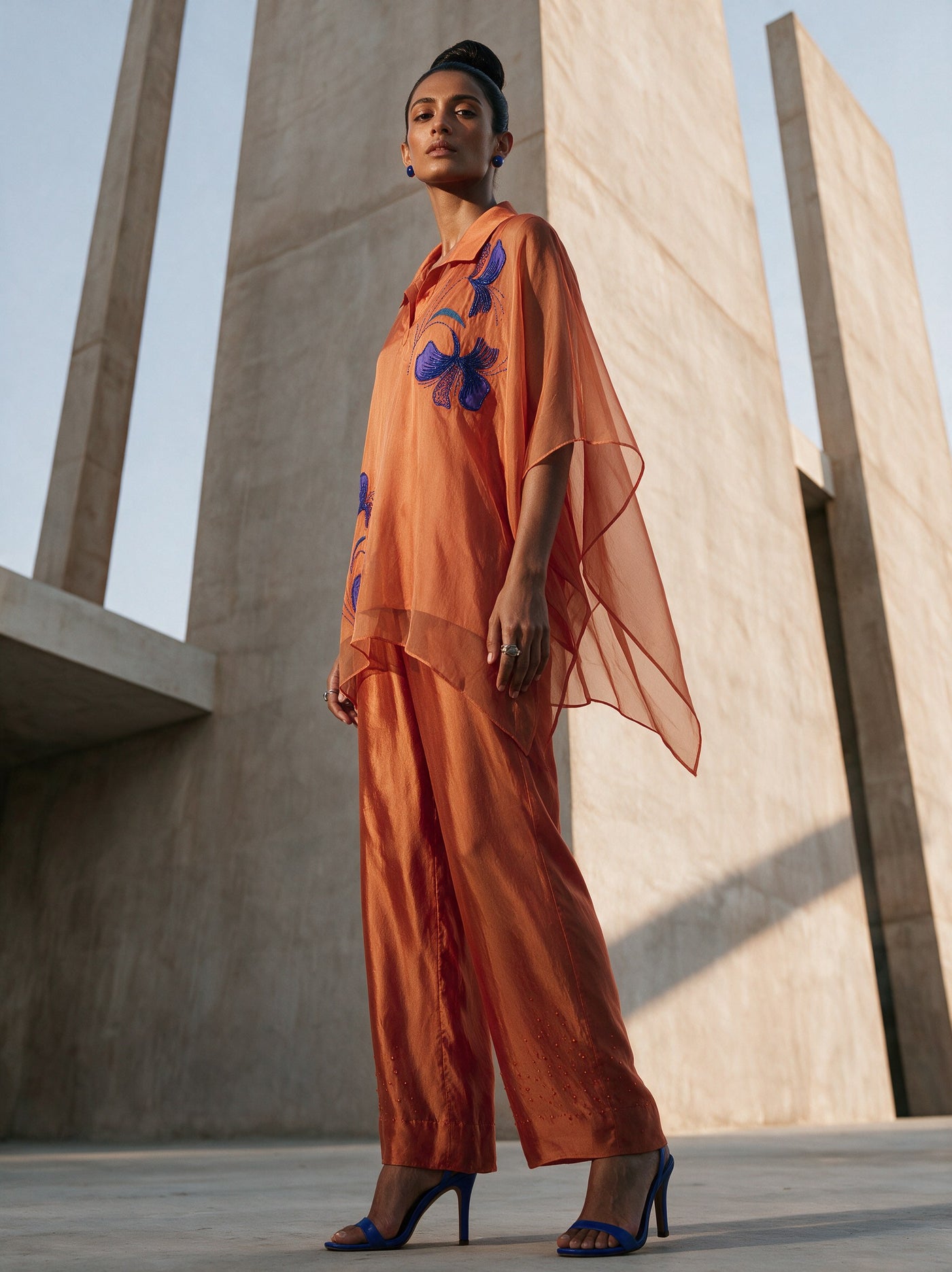 The Marigold Cape Set — three-quarter view, Pummy Walia