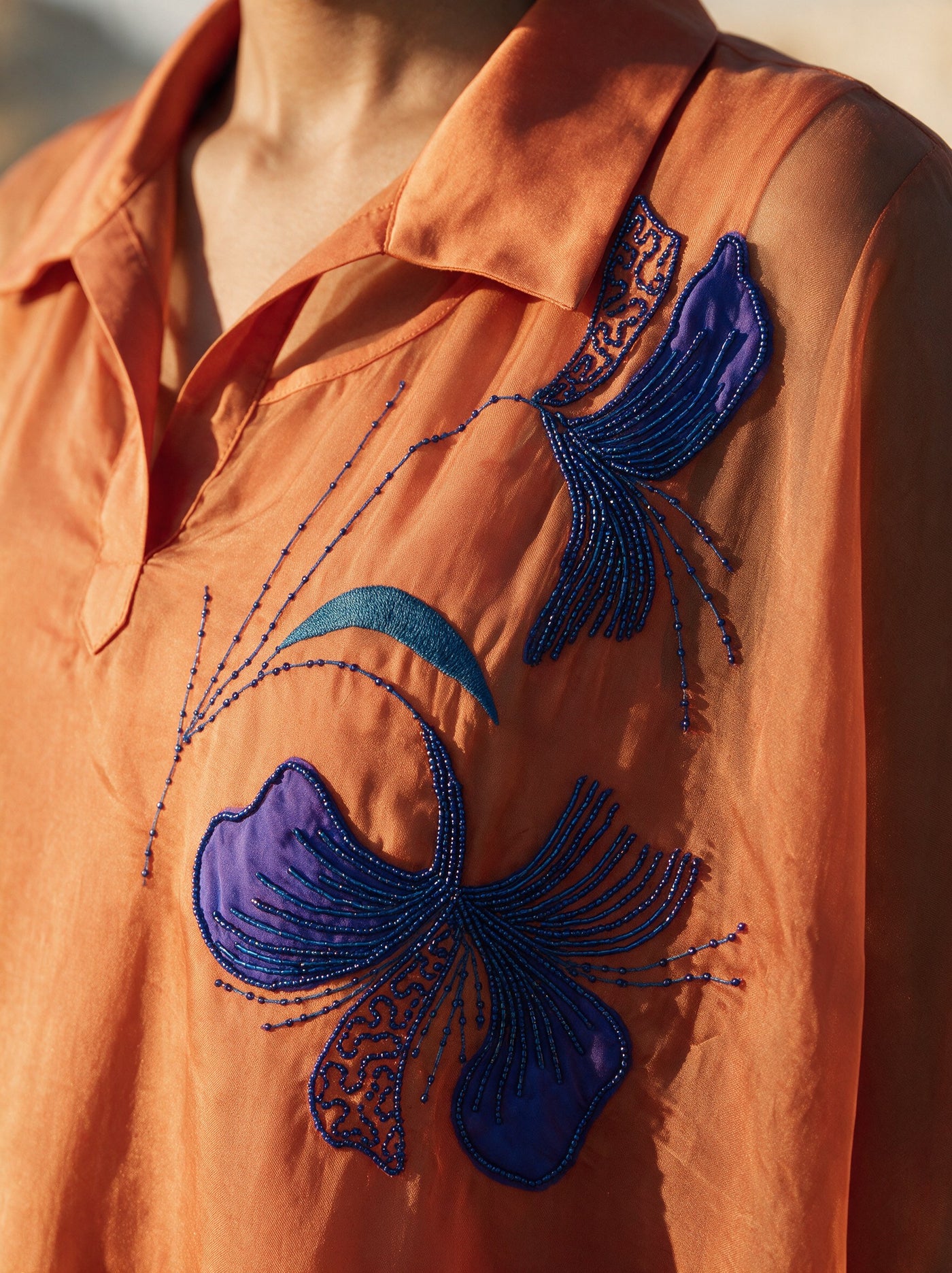 The Marigold Cape Set — detail of the hand-work, Pummy Walia