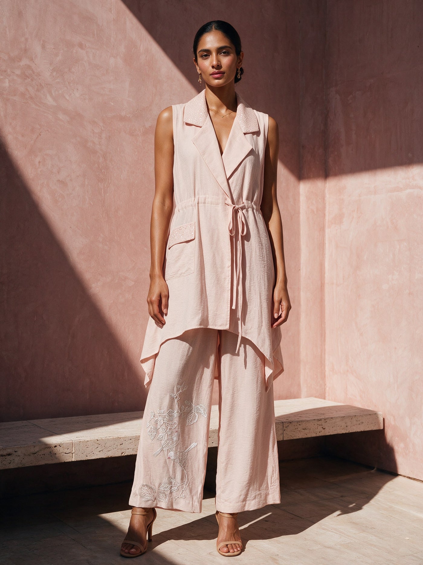 The Blush Wrap Gilet Set — front, Pummy Walia