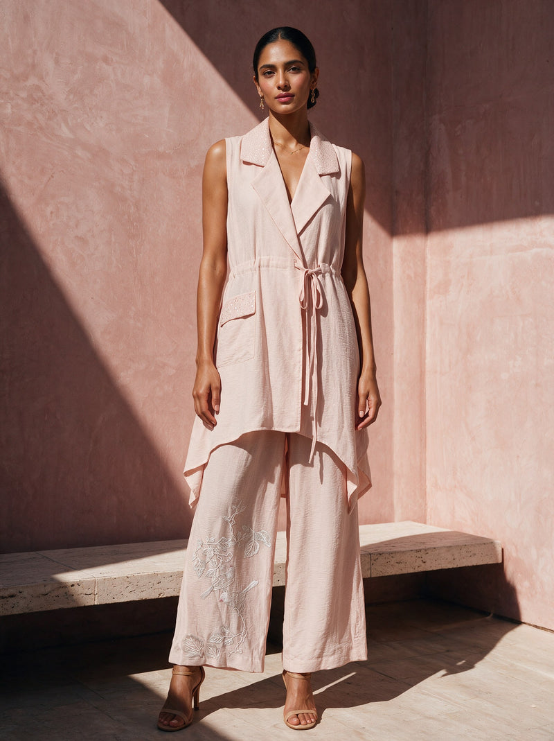 The Blush Wrap Gilet Set — front, Pummy Walia